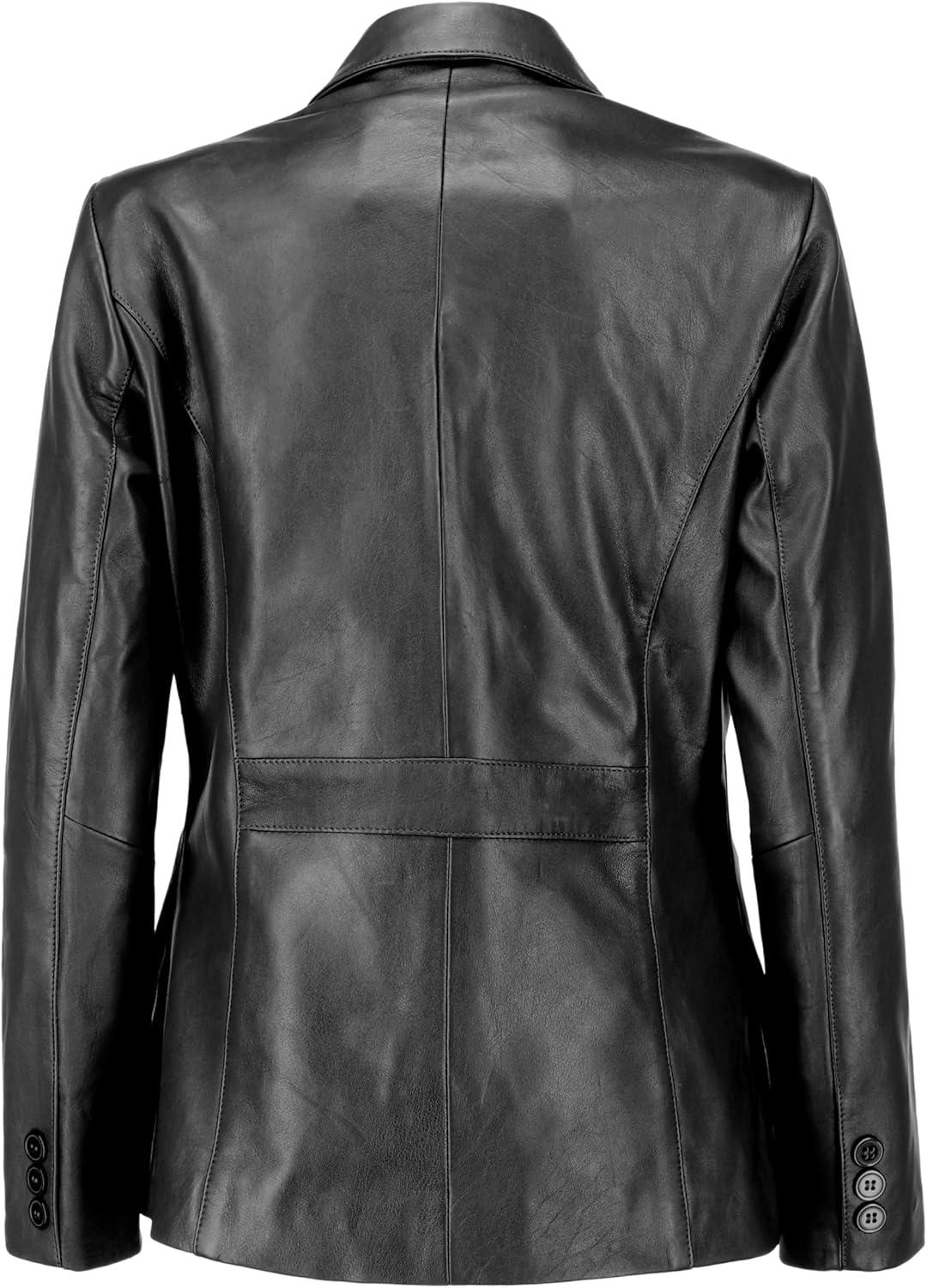 imageJild Classic 2Button Lambskin Leather Blazer Women Casual Coat Long Sleeves Suit Style Leather Jacket WomenBlack