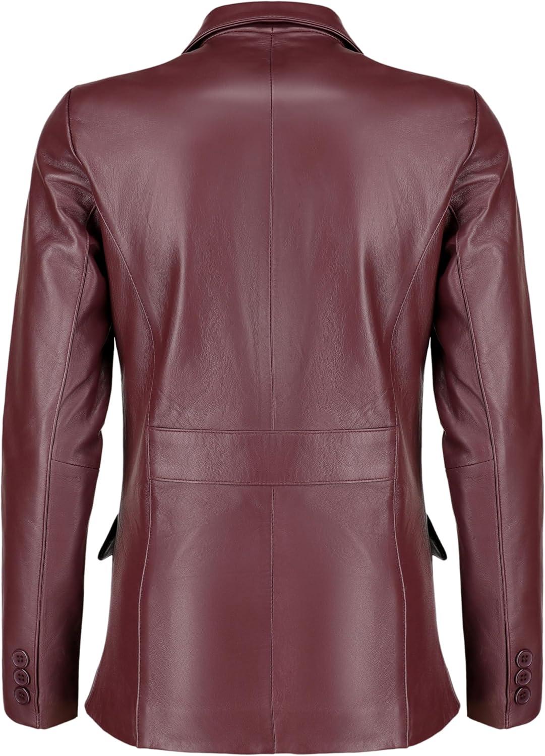 imageJild Classic 2Button Lambskin Leather Blazer Women Casual Coat Long Sleeves Suit Style Leather Jacket WomenBurgandy