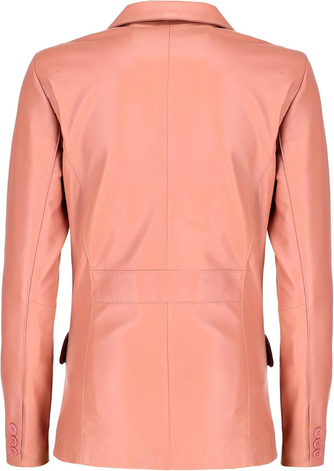 imageJild Classic 2Button Lambskin Leather Blazer Women Casual Coat Long Sleeves Suit Style Leather Jacket WomenPink
