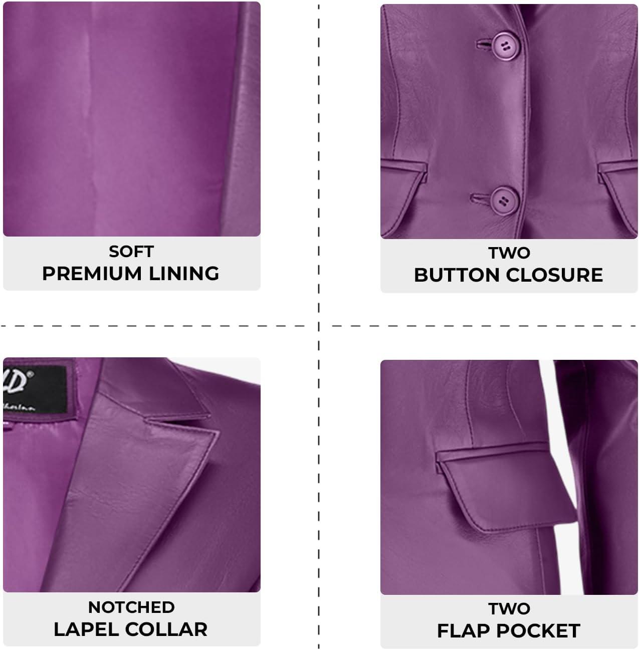 imageJild Classic 2Button Lambskin Leather Blazer Women Casual Coat Long Sleeves Suit Style Leather Jacket WomenPurple