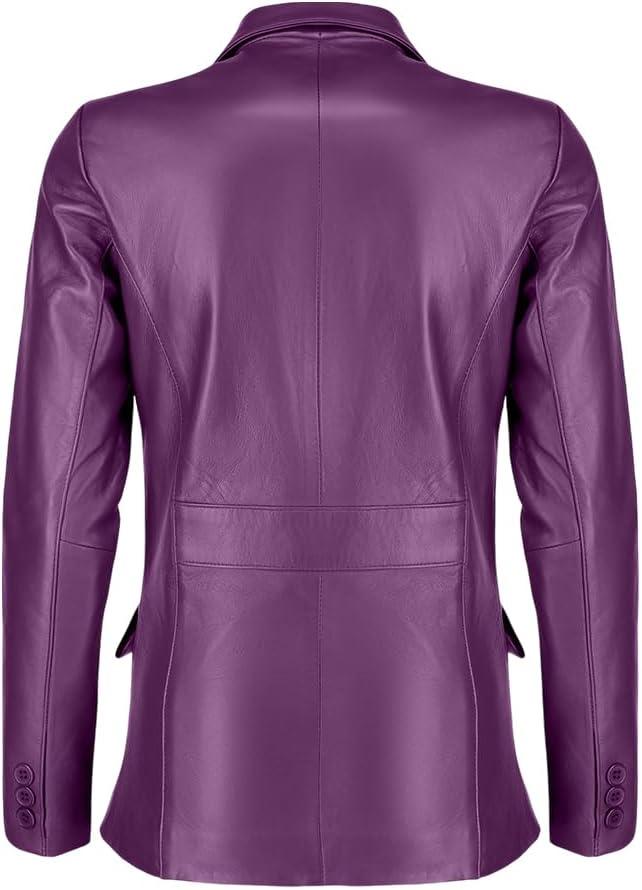 imageJild Classic 2Button Lambskin Leather Blazer Women Casual Coat Long Sleeves Suit Style Leather Jacket WomenPurple