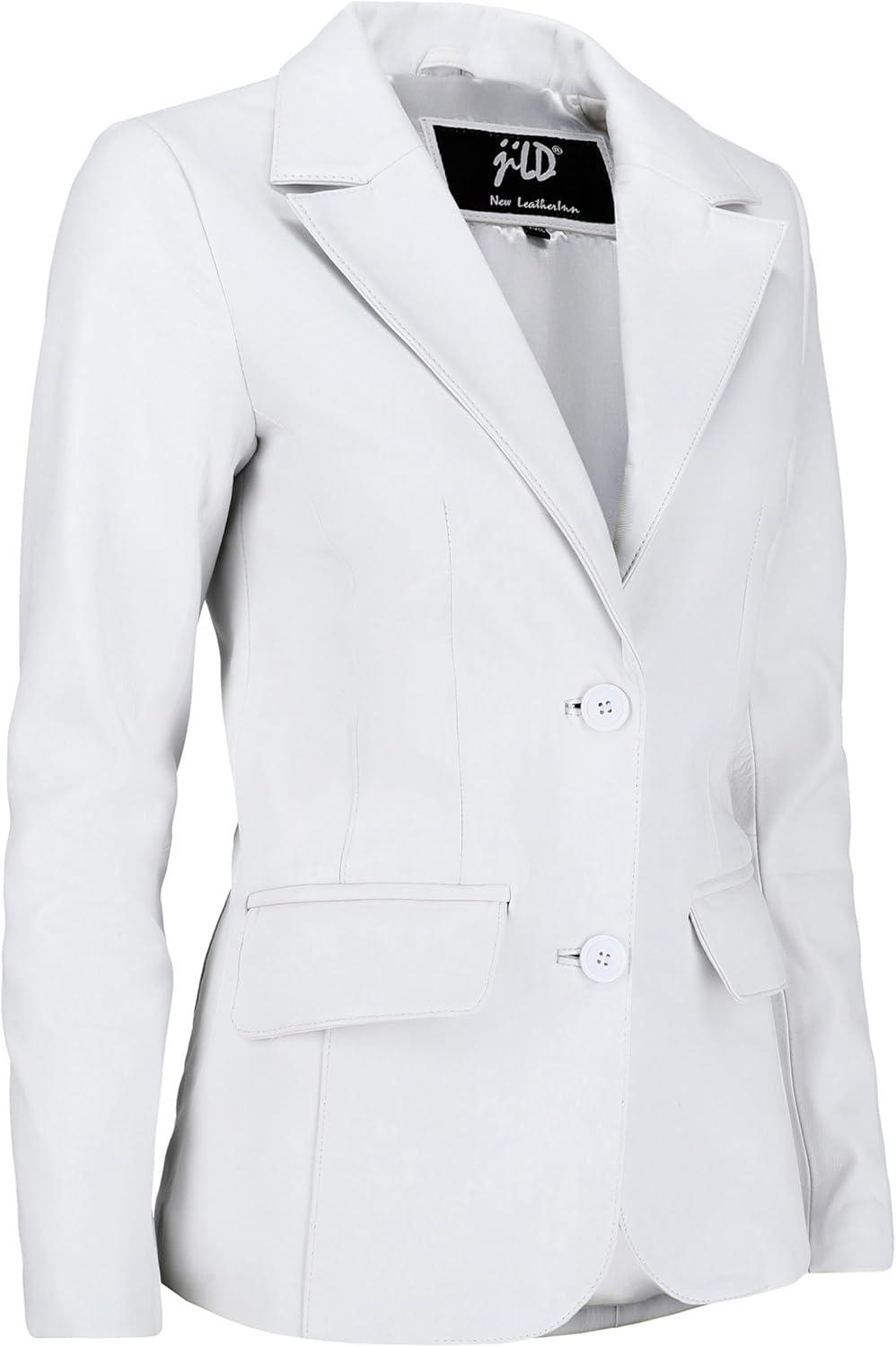 imageJild Classic 2Button Lambskin Leather Blazer Women Casual Coat Long Sleeves Suit Style Leather Jacket WomenWhite