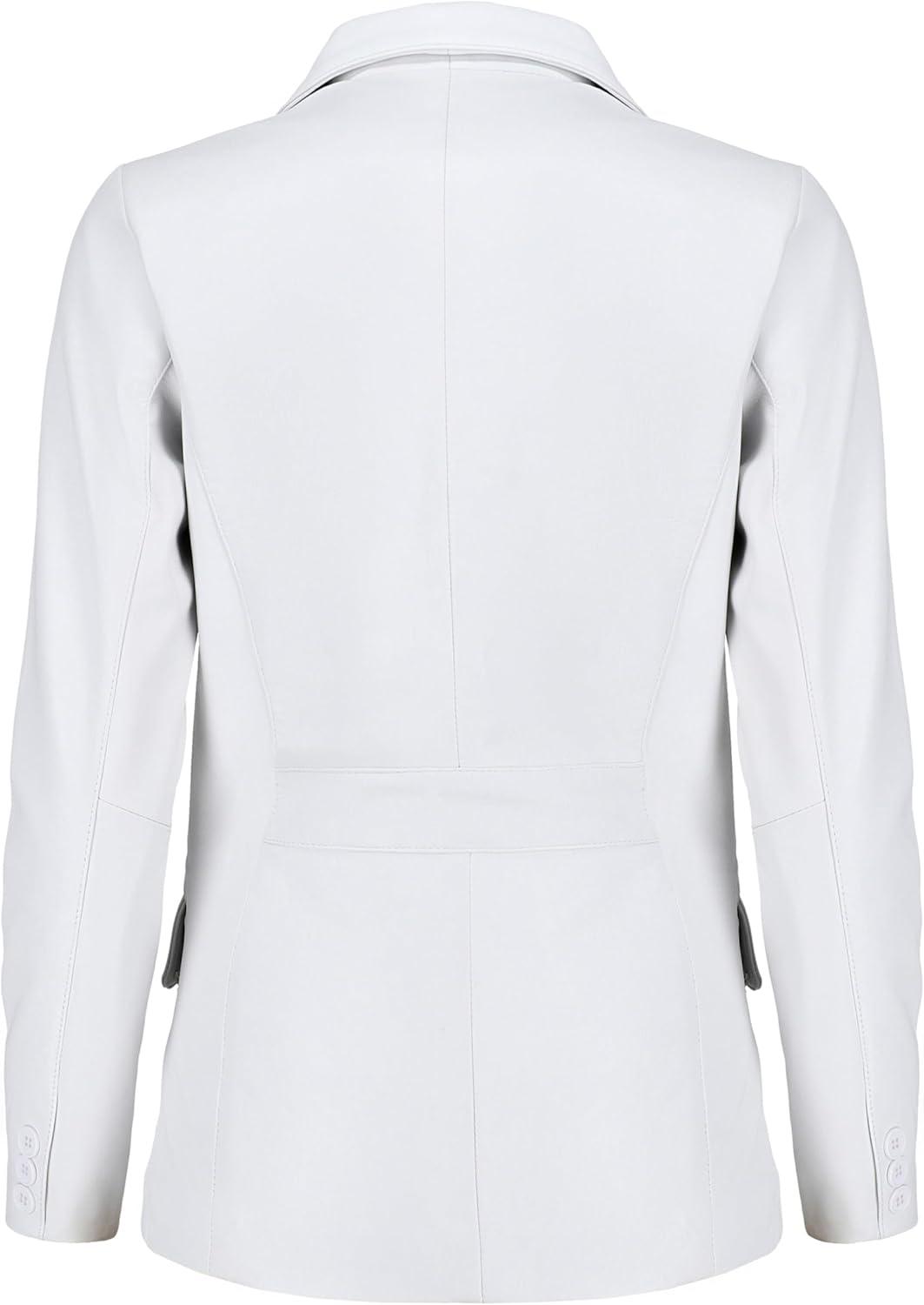 imageJild Classic 2Button Lambskin Leather Blazer Women Casual Coat Long Sleeves Suit Style Leather Jacket WomenWhite
