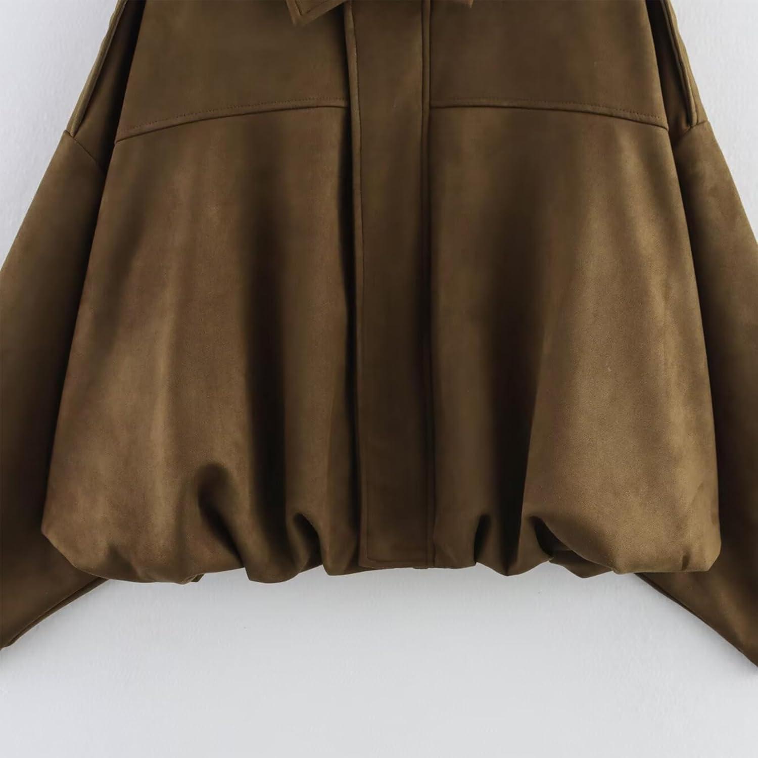 imageJoinQueen Faux Suede Jacket Women Oversized Long Sleeve Zip Up Epaulet Bomber Leather Jackets Oversized Casual CoatMaroon