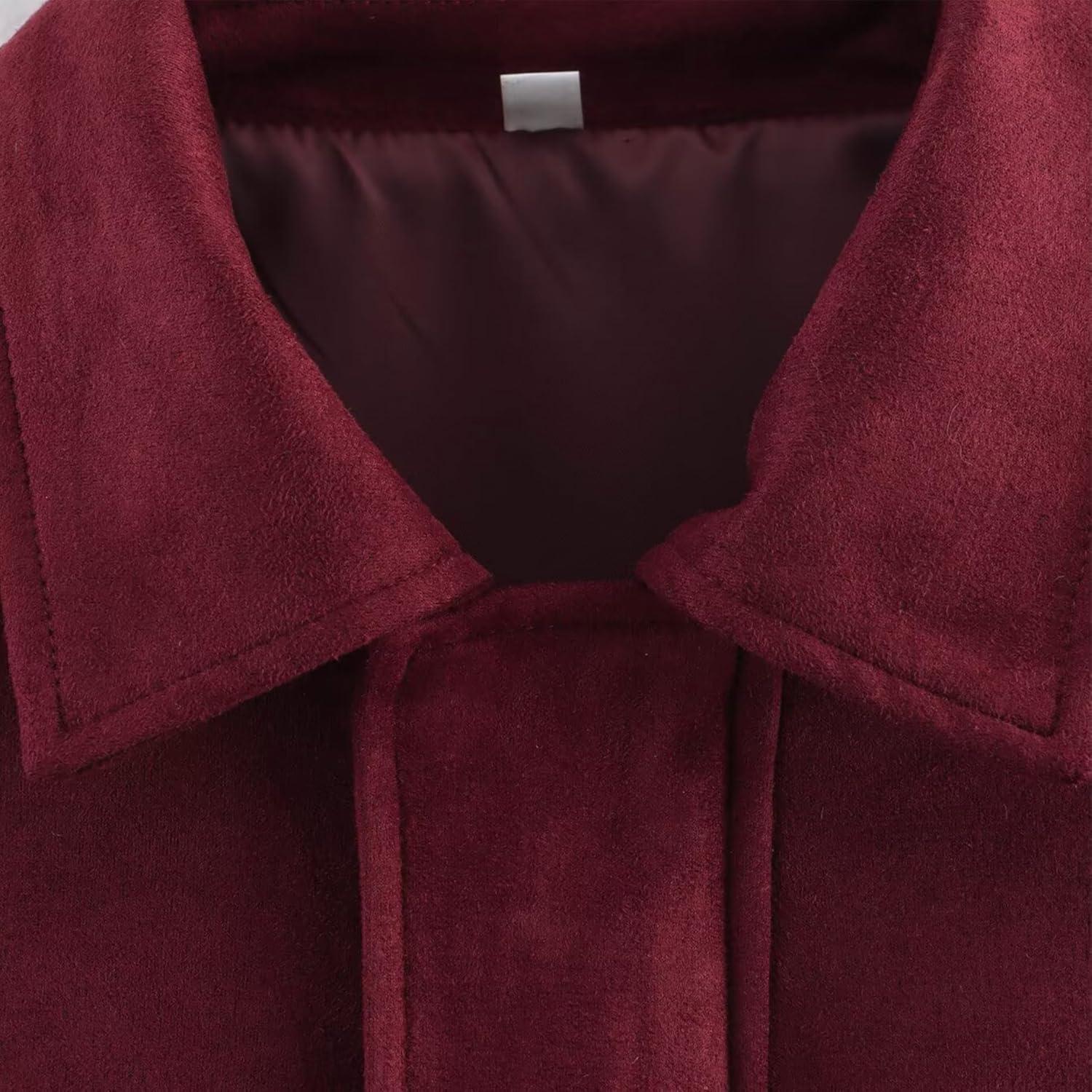 imageJoinQueen Faux Suede Jacket Women Oversized Long Sleeve Zip Up Epaulet Bomber Leather Jackets Oversized Casual CoatWinered