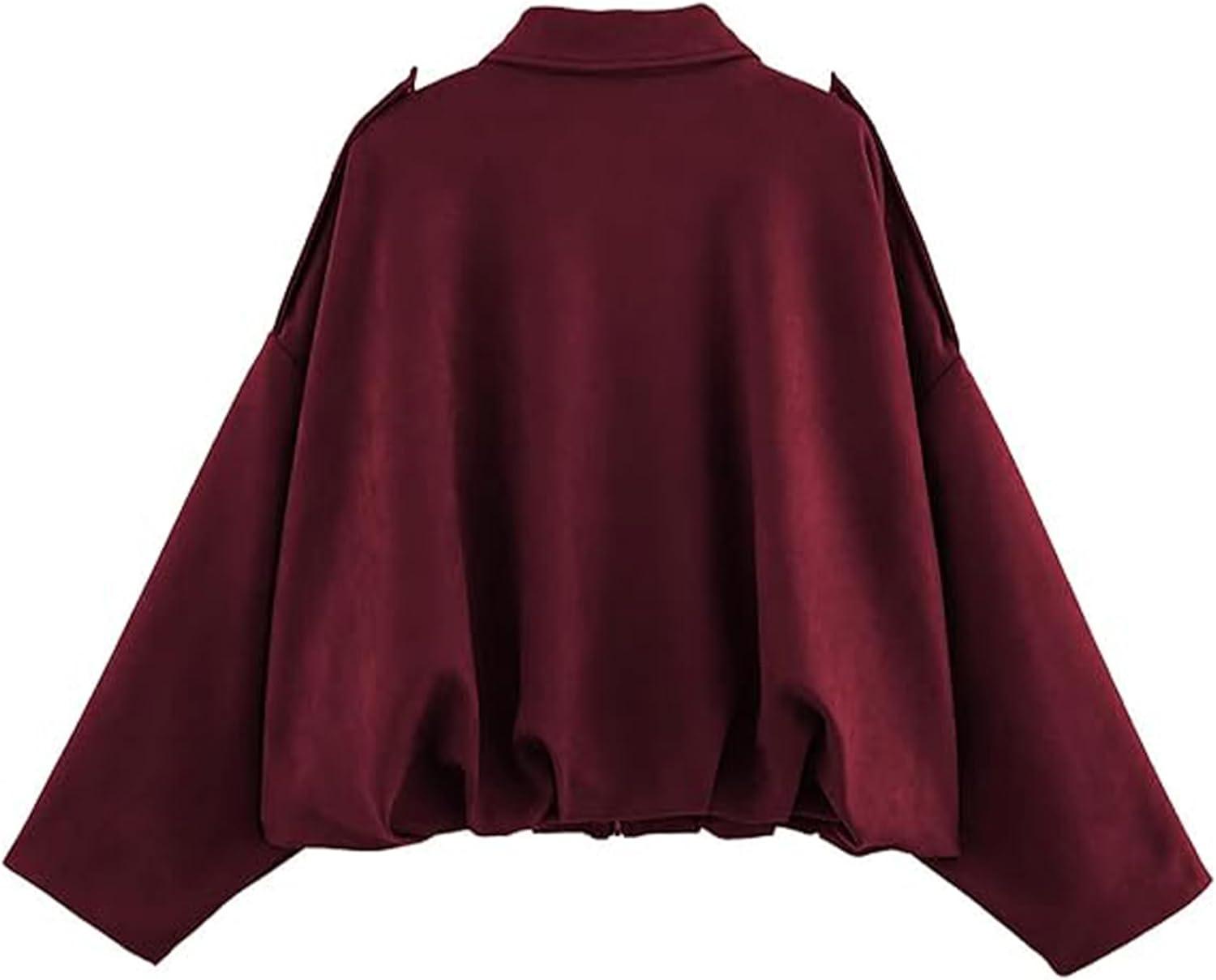 imageJoinQueen Faux Suede Jacket Women Oversized Long Sleeve Zip Up Epaulet Bomber Leather Jackets Oversized Casual CoatWinered