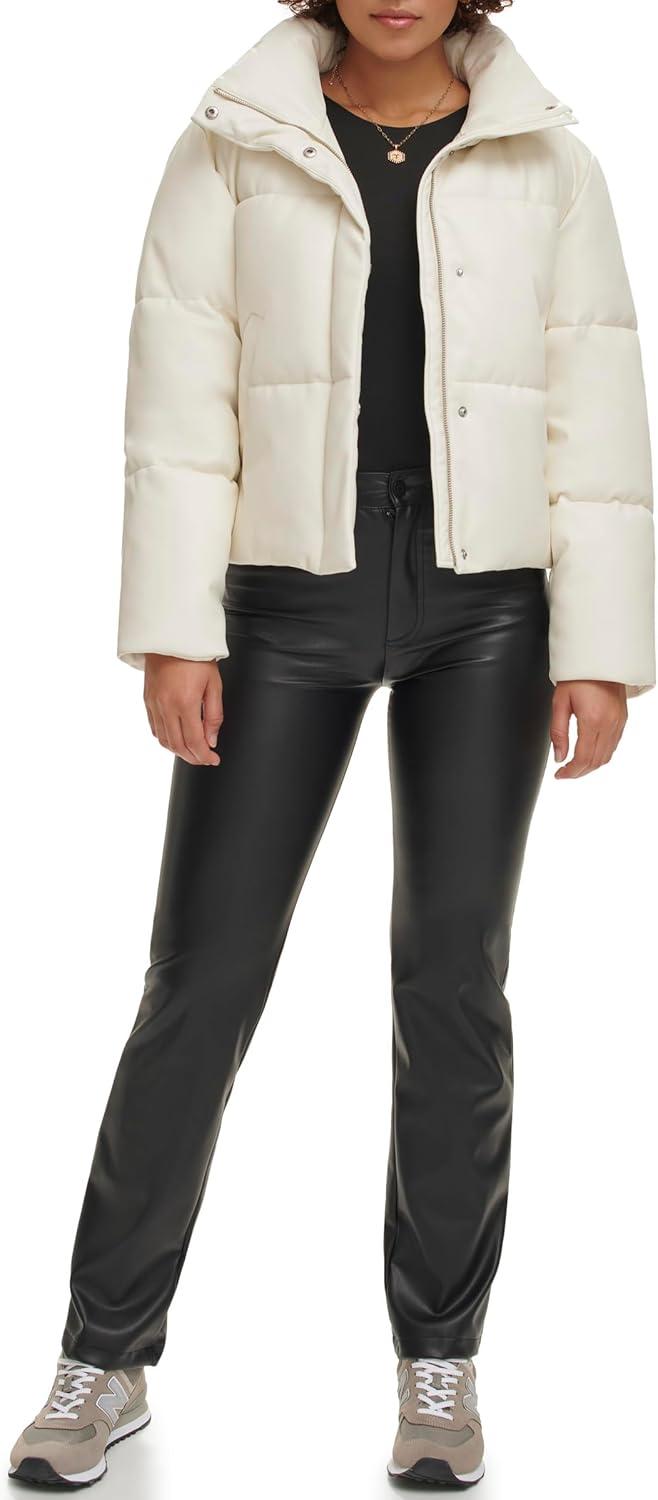 imageLevis Womens Vegan Leather Quilted Short Puffer JacketAlmond Milk