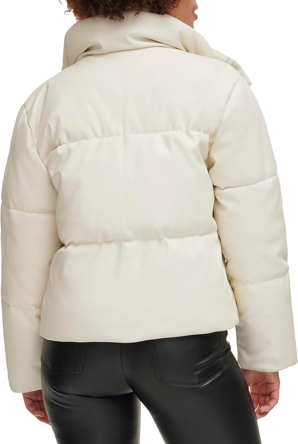 imageLevis Womens Vegan Leather Quilted Short Puffer JacketAlmond Milk