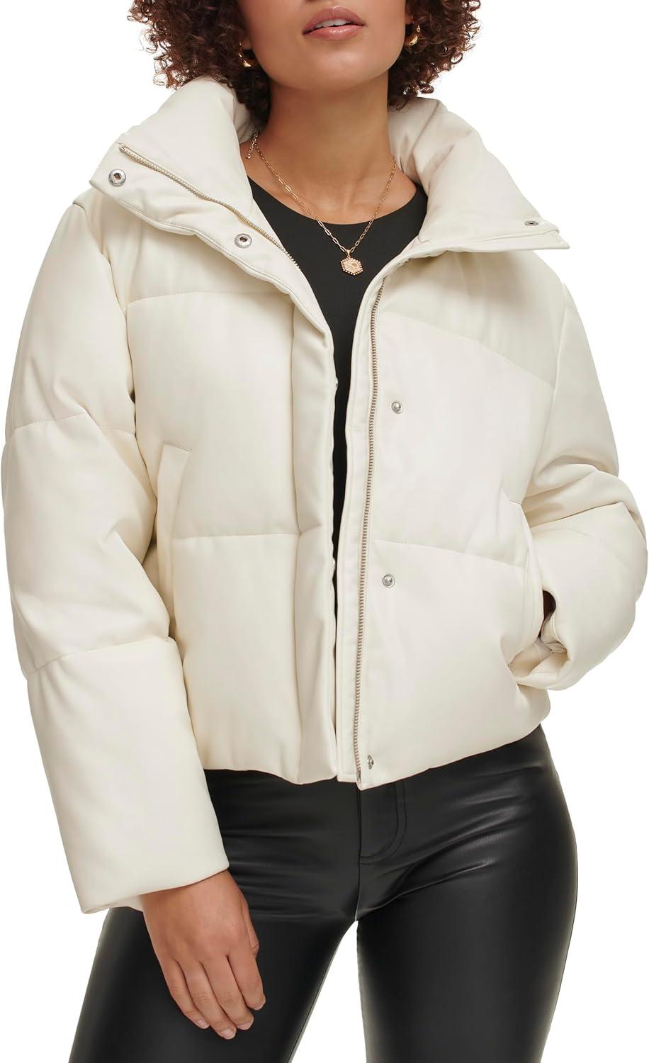 imageLevis Womens Vegan Leather Quilted Short Puffer JacketAlmond Milk