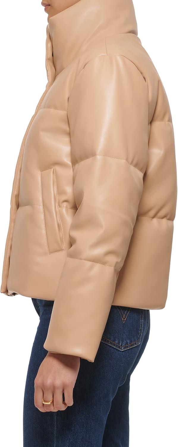imageLevis Womens Vegan Leather Quilted Short Puffer JacketBiscotti