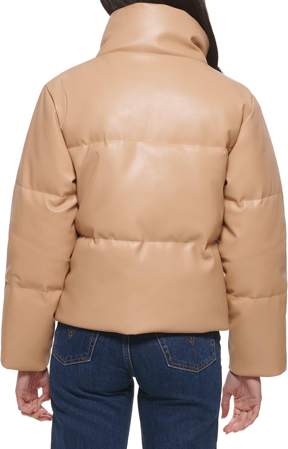 imageLevis Womens Vegan Leather Quilted Short Puffer JacketBiscotti
