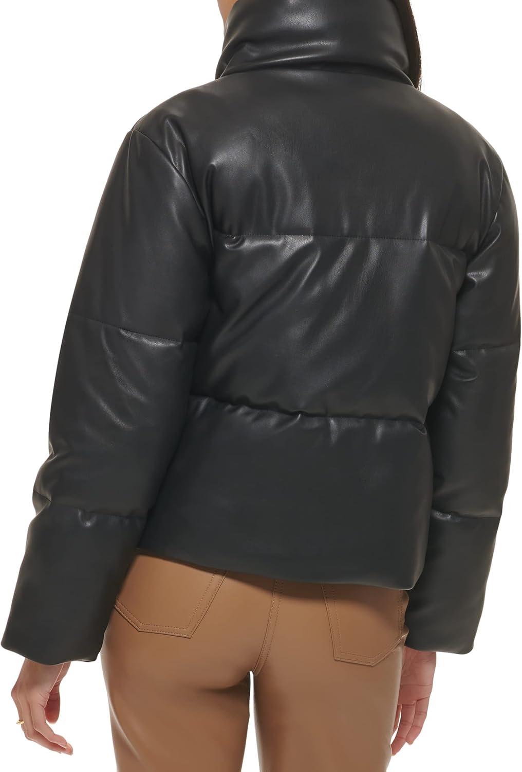 imageLevis Womens Vegan Leather Quilted Short Puffer JacketBlack