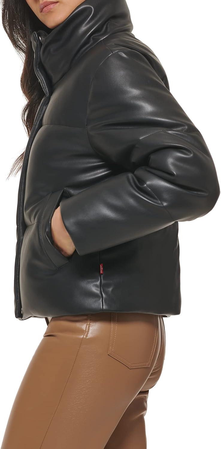 imageLevis Womens Vegan Leather Quilted Short Puffer JacketBlack