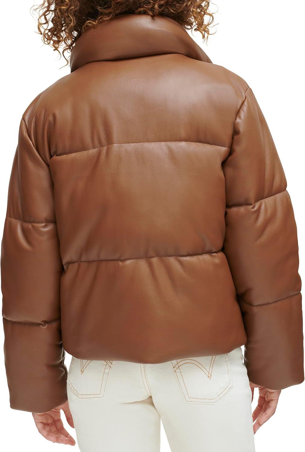 imageLevis Womens Vegan Leather Quilted Short Puffer JacketCaramel