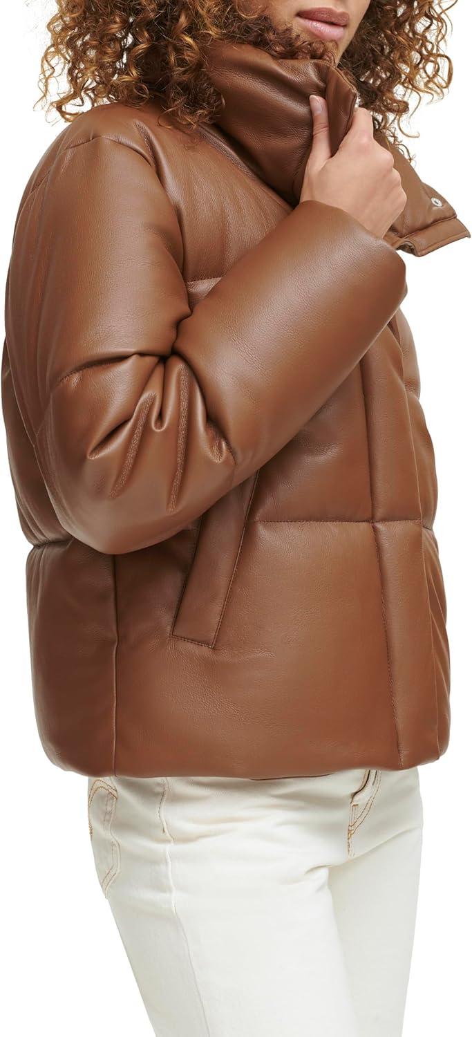 imageLevis Womens Vegan Leather Quilted Short Puffer JacketCaramel