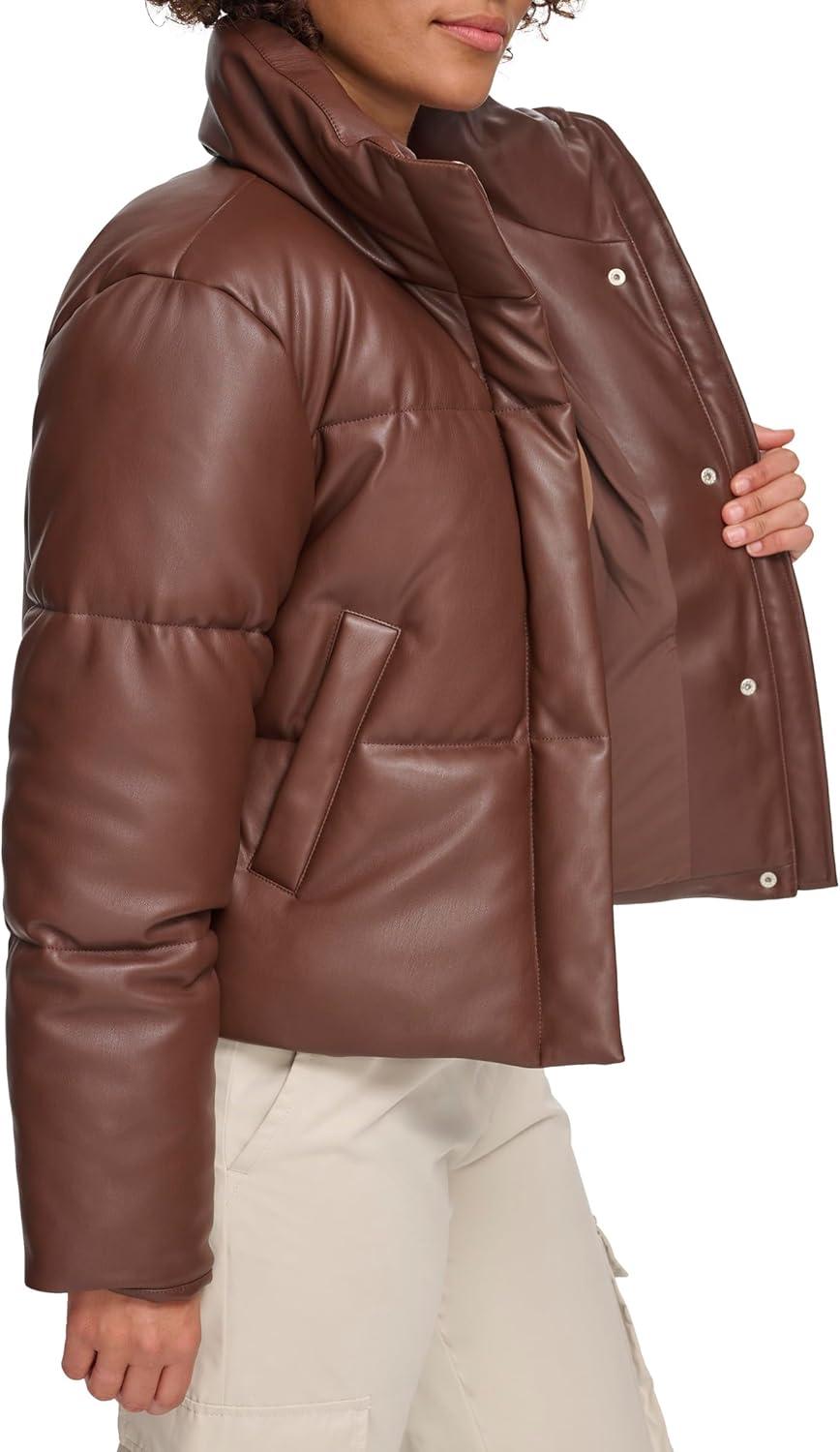 imageLevis Womens Vegan Leather Quilted Short Puffer JacketChocolate Brown