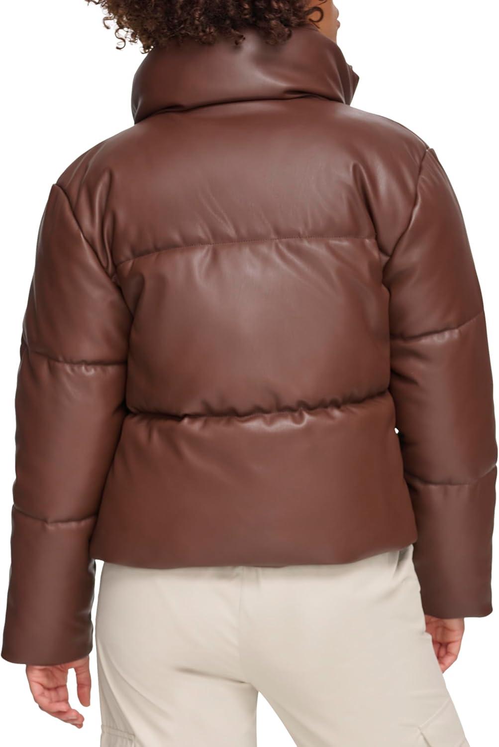 imageLevis Womens Vegan Leather Quilted Short Puffer JacketChocolate Brown