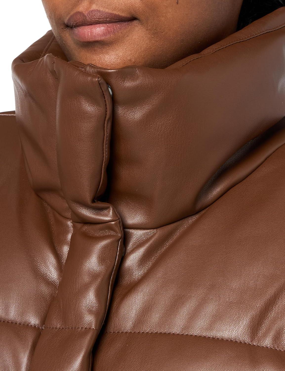 imageLevis Womens Vegan Leather Quilted Short Puffer JacketDark Brown