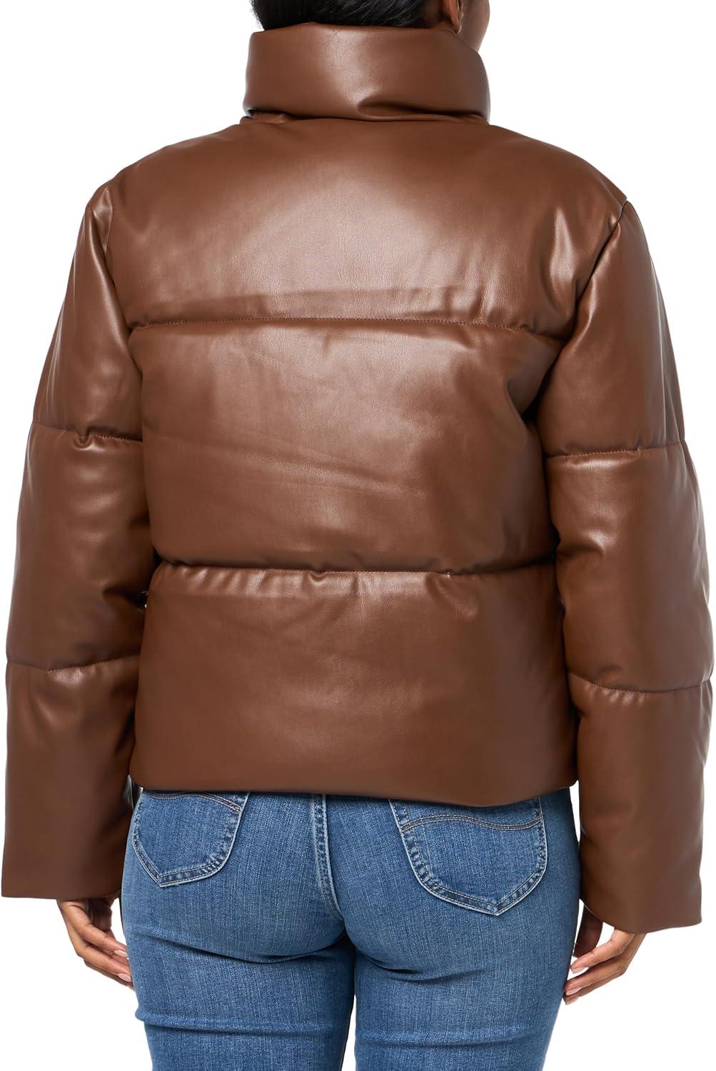 imageLevis Womens Vegan Leather Quilted Short Puffer JacketDark Brown