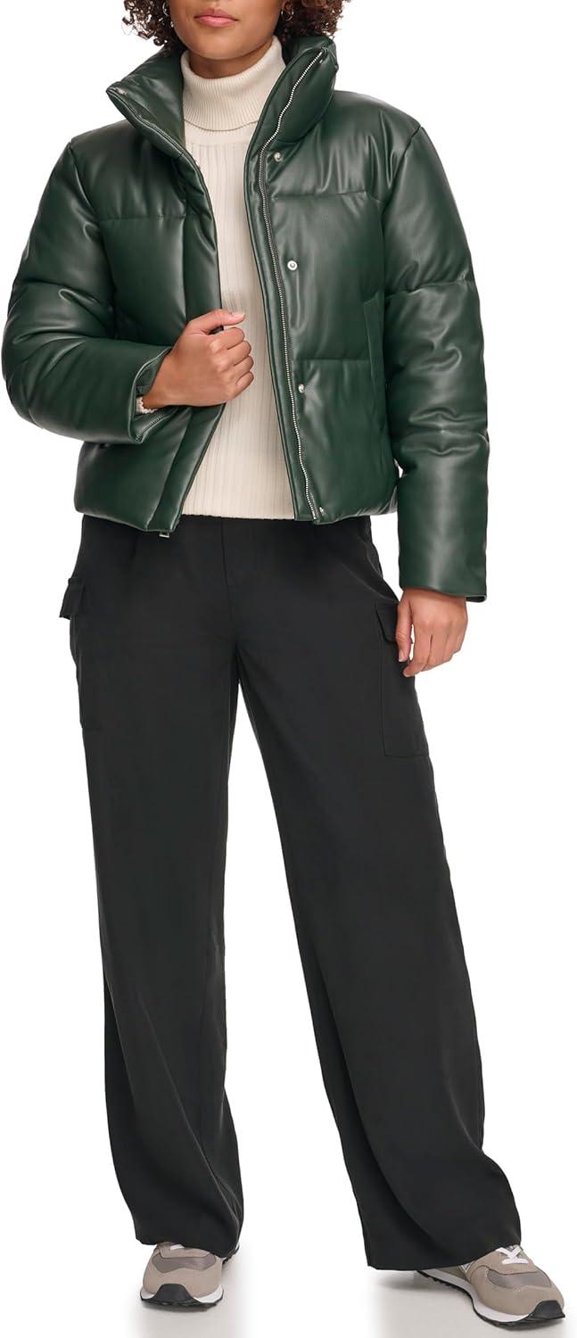 imageLevis Womens Vegan Leather Quilted Short Puffer JacketDarkest Spruce