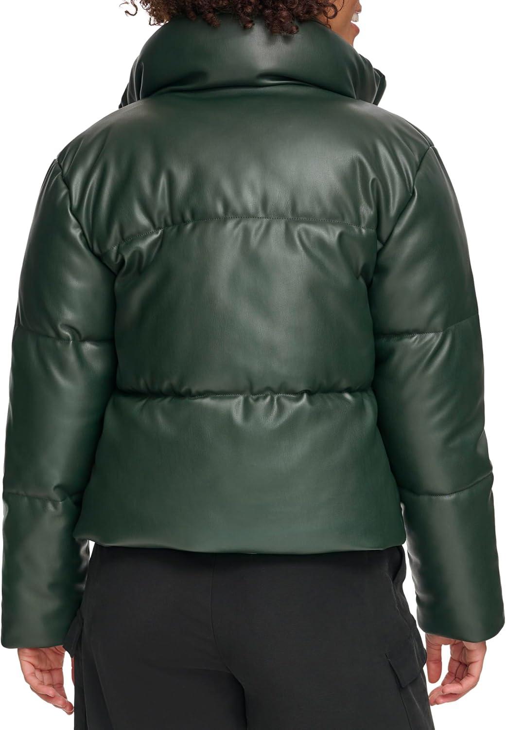 imageLevis Womens Vegan Leather Quilted Short Puffer JacketDarkest Spruce