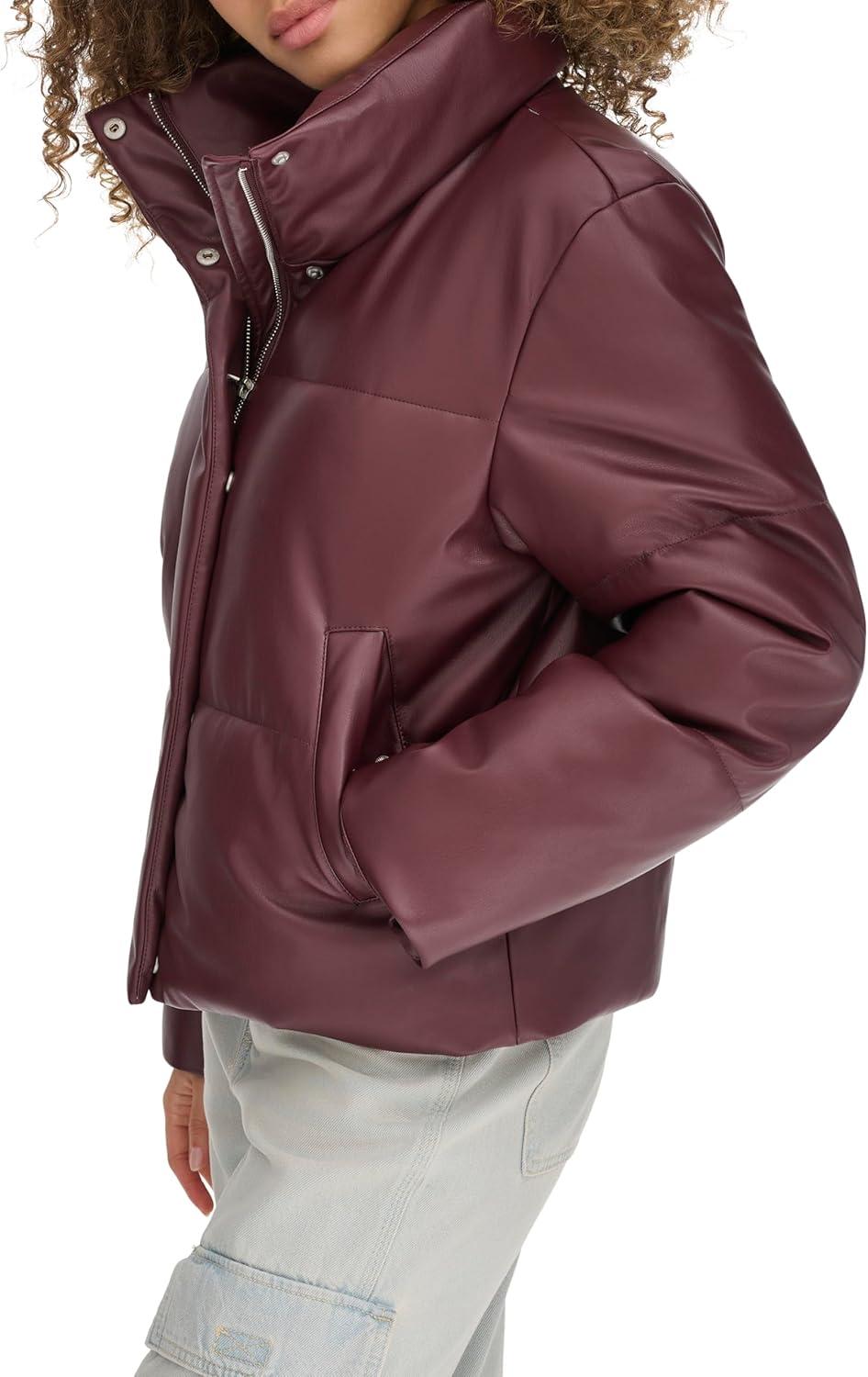 imageLevis Womens Vegan Leather Quilted Short Puffer JacketFig