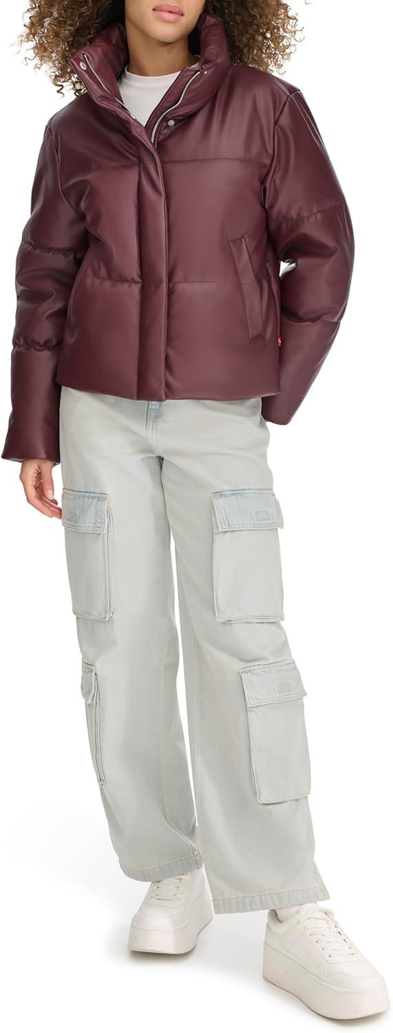 imageLevis Womens Vegan Leather Quilted Short Puffer JacketFig