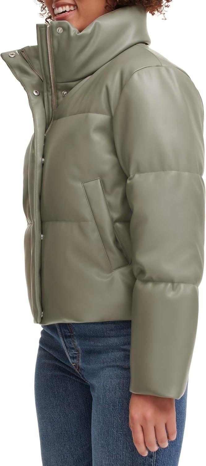 imageLevis Womens Vegan Leather Quilted Short Puffer JacketSage