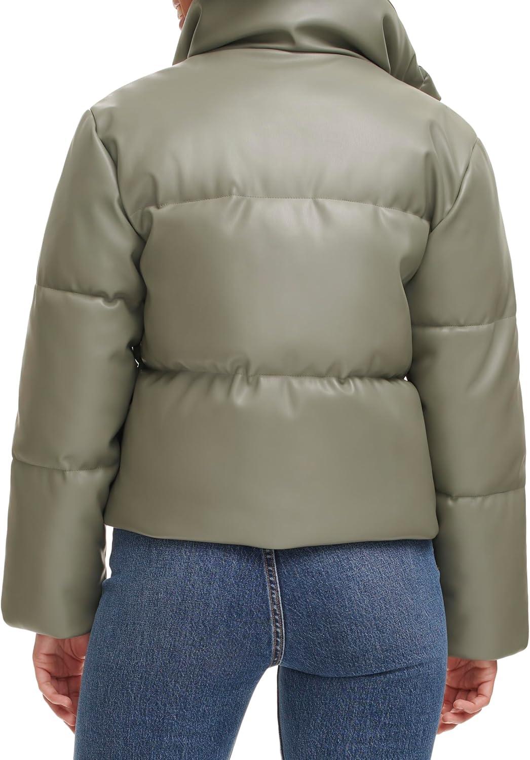 imageLevis Womens Vegan Leather Quilted Short Puffer JacketSage