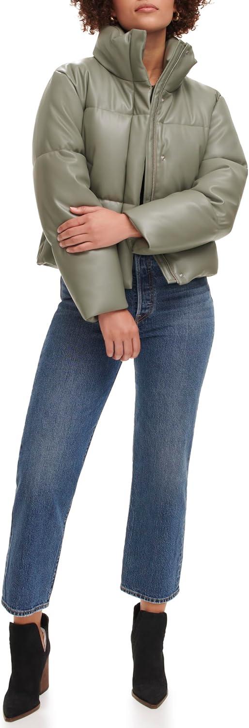 imageLevis Womens Vegan Leather Quilted Short Puffer JacketSage
