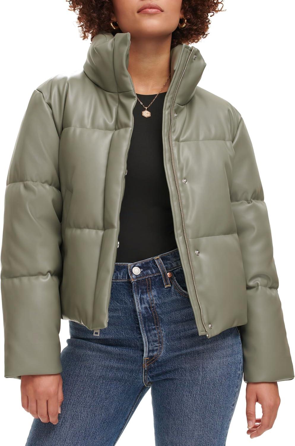 imageLevis Womens Vegan Leather Quilted Short Puffer JacketSage