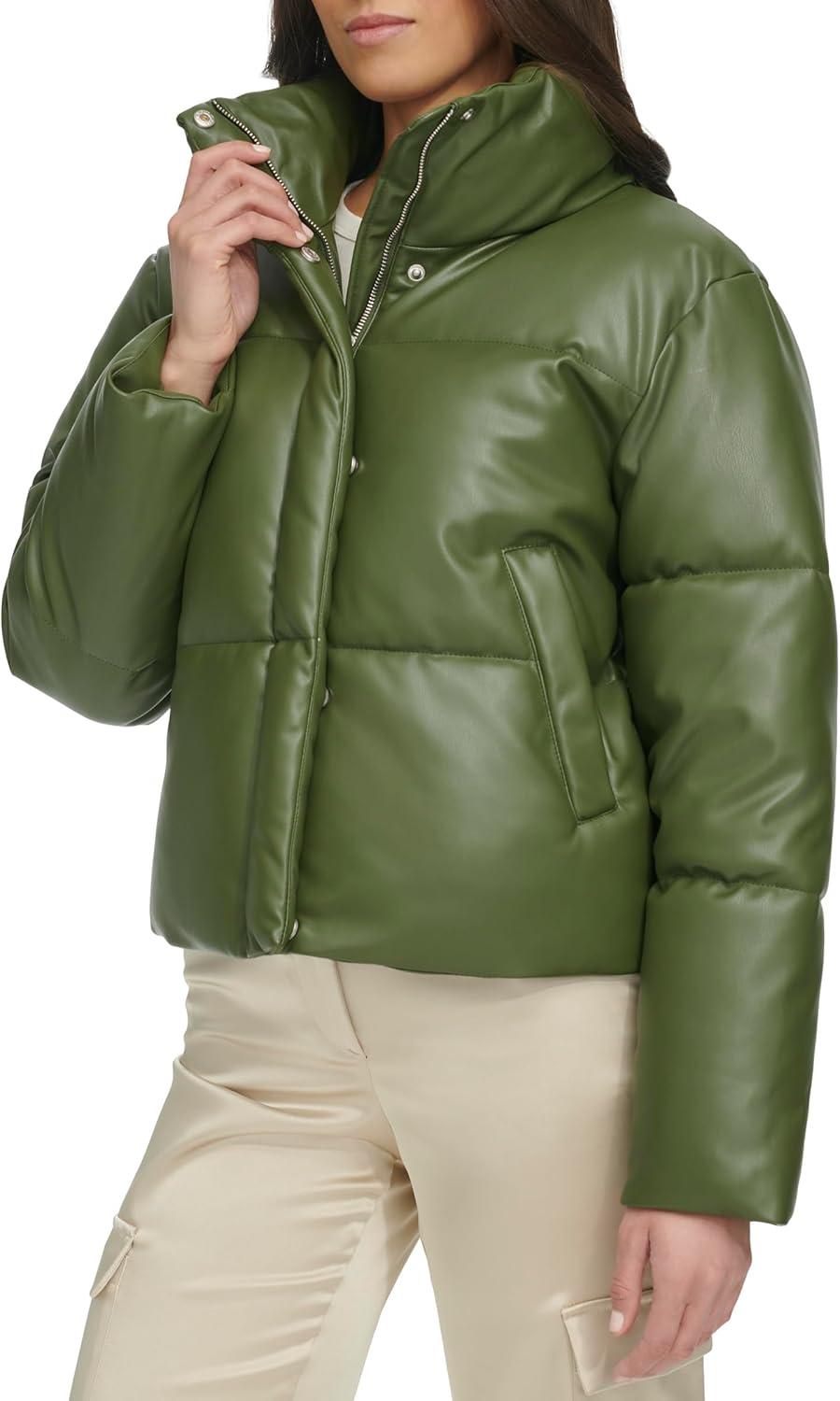 imageLevis Womens Vegan Leather Quilted Short Puffer JacketThyme