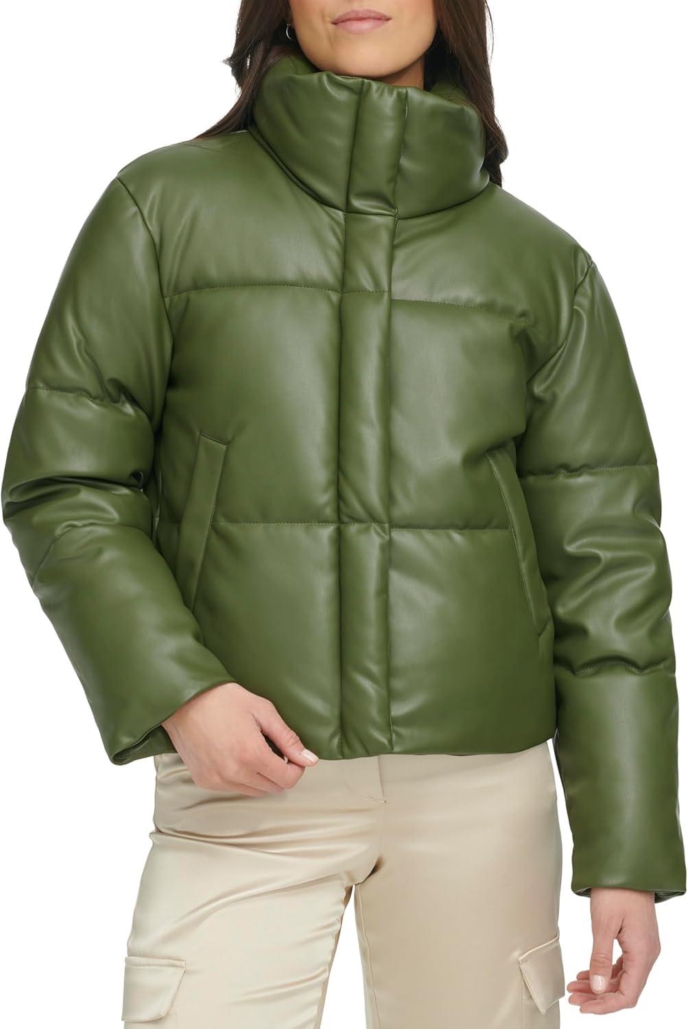 imageLevis Womens Vegan Leather Quilted Short Puffer JacketThyme