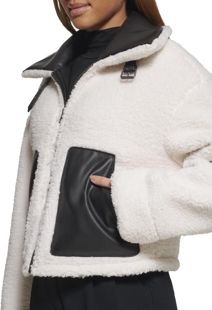 imageLevis womens Shorty Reversible Sherpa Faux Leather JacketBlackCream
