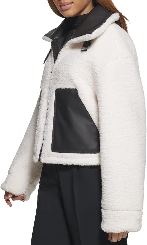 imageLevis womens Shorty Reversible Sherpa Faux Leather JacketBlackCream