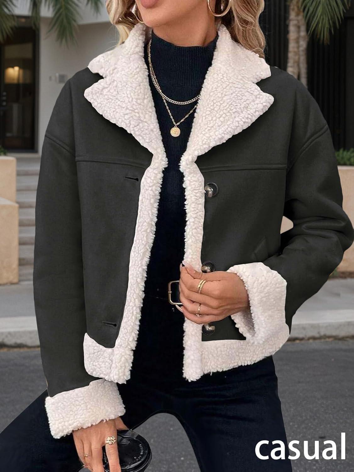 imageMina Self 2025 Winter Womens Faux Suede Sherpa Jacket Shearling Lined Fur Leather Warm Thick Fleece Fuzzy OuterwearBlack
