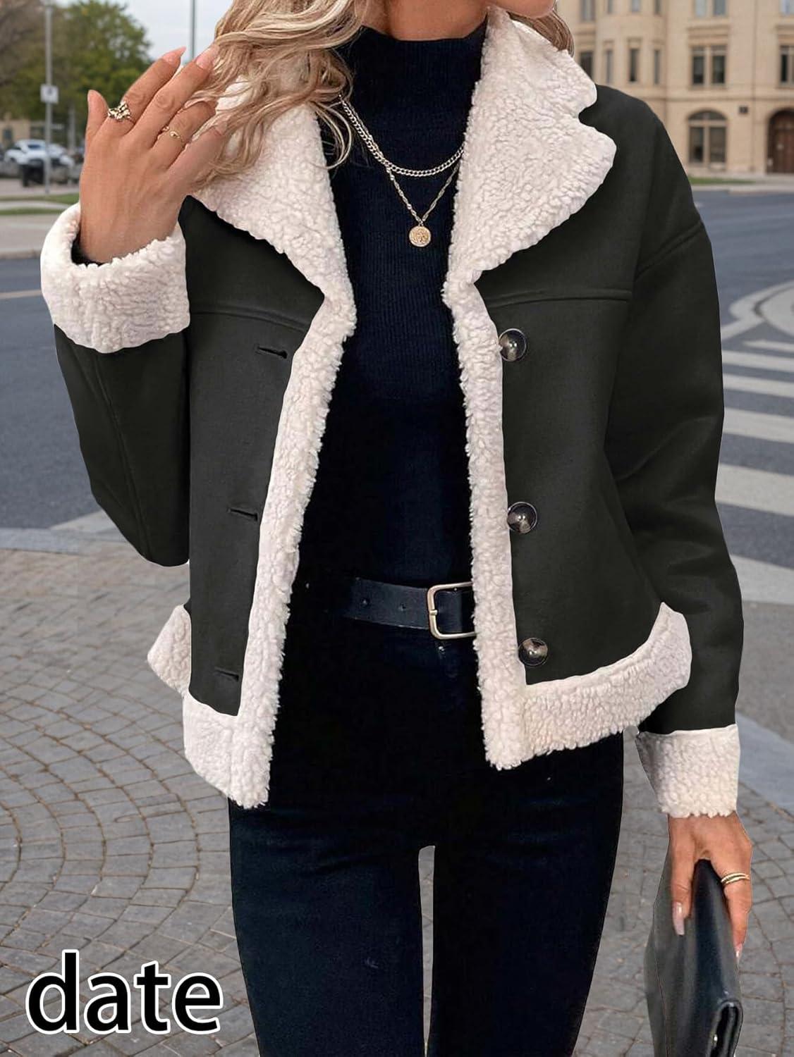 imageMina Self 2025 Winter Womens Faux Suede Sherpa Jacket Shearling Lined Fur Leather Warm Thick Fleece Fuzzy OuterwearBlack