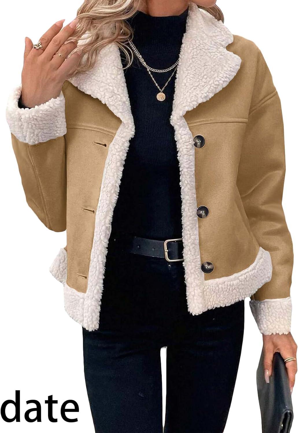 imageMina Self 2025 Winter Womens Faux Suede Sherpa Jacket Shearling Lined Fur Leather Warm Thick Fleece Fuzzy OuterwearBrown