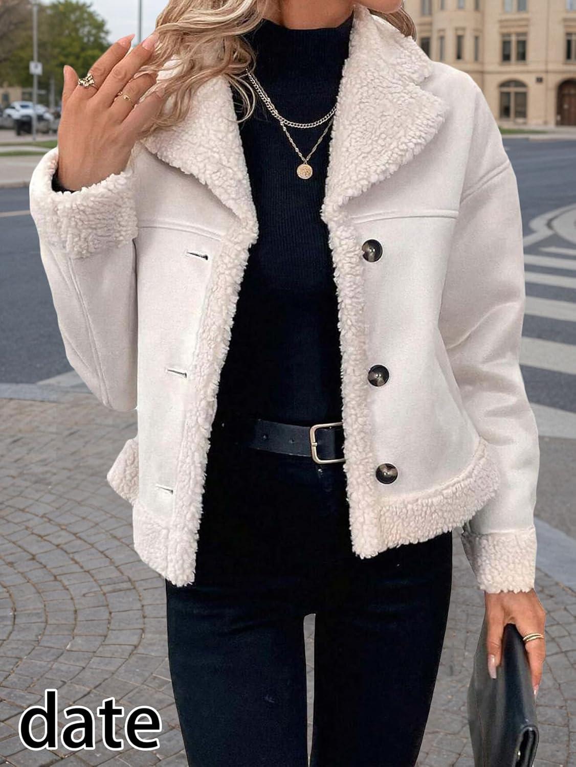 imageMina Self 2025 Winter Womens Faux Suede Sherpa Jacket Shearling Lined Fur Leather Warm Thick Fleece Fuzzy OuterwearWhite