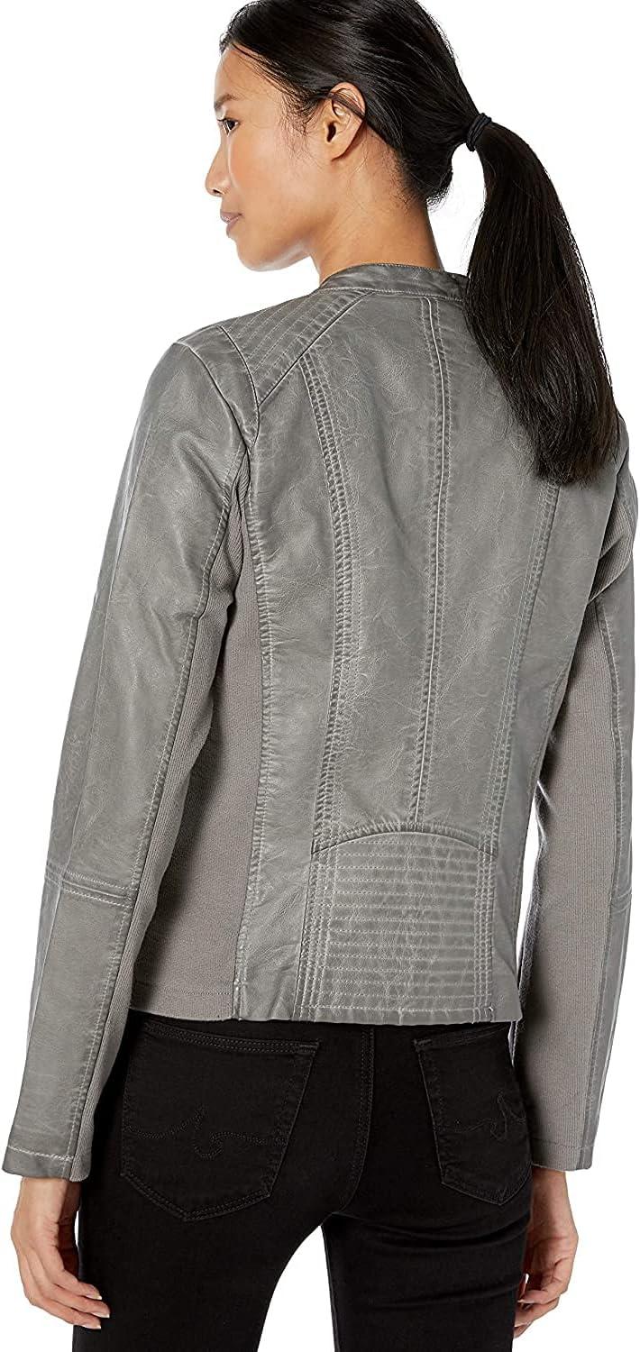 imageSebby Collection Womens Faux Leather Jacket with Moto Details and Front Zip PocketsLight Grey