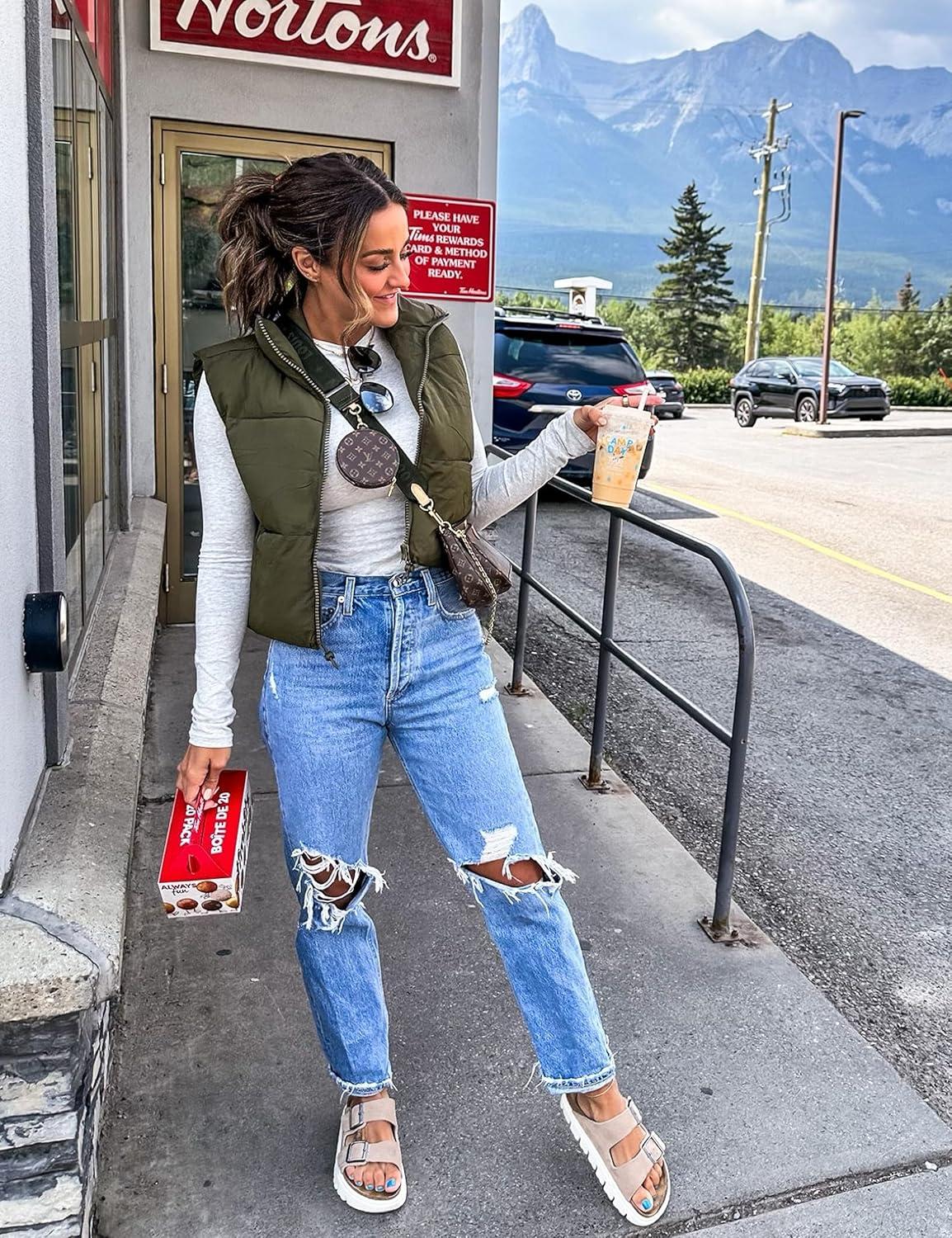 imageUANEO Cropped Puffer Vest Women Zip Up Stand Collar Sleeveless Padded Crop Puffy VestsArmygreen