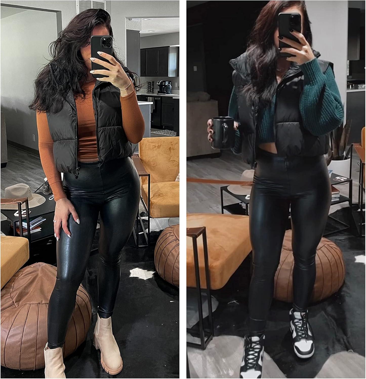 imageUANEO Cropped Puffer Vest Women Zip Up Stand Collar Sleeveless Padded Crop Puffy VestsBlack