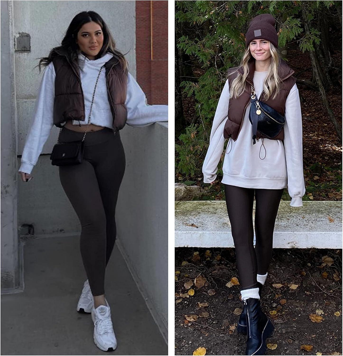 imageUANEO Cropped Puffer Vest Women Zip Up Stand Collar Sleeveless Padded Crop Puffy VestsBrown