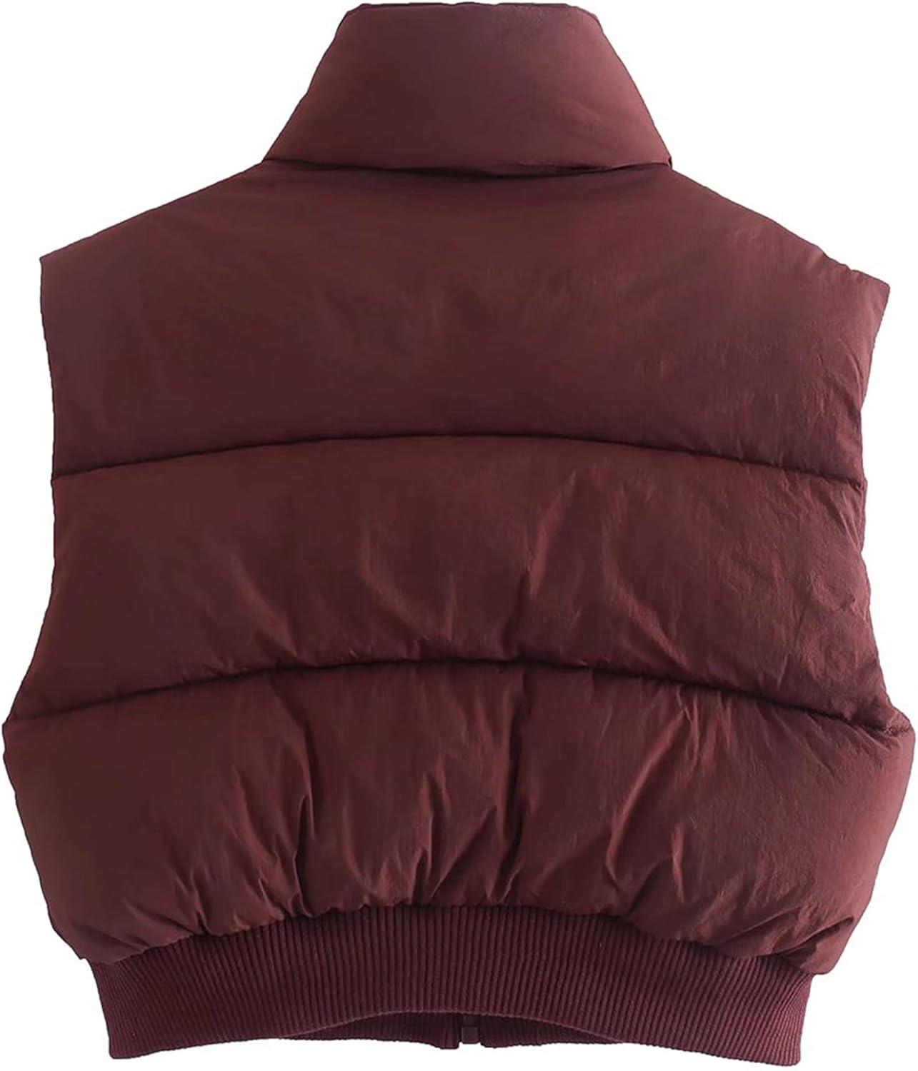 imageUANEO Cropped Puffer Vest Women Zip Up Stand Collar Sleeveless Padded Crop Puffy VestsBurgundy