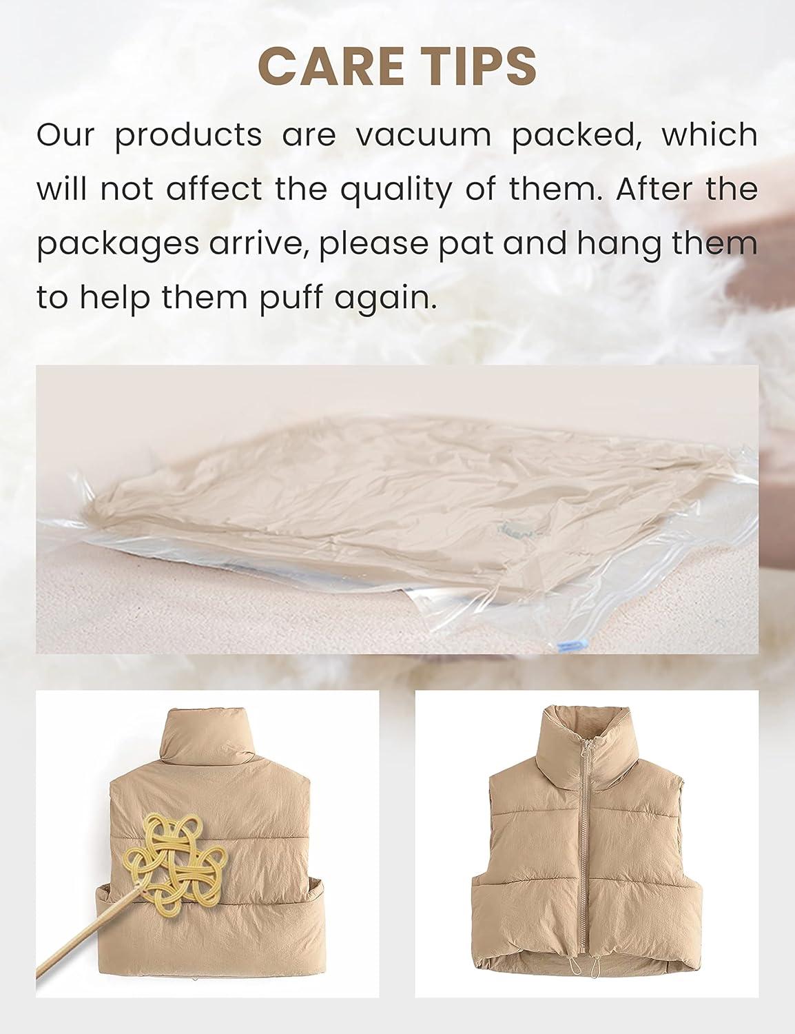 imageUANEO Cropped Puffer Vest Women Zip Up Stand Collar Sleeveless Padded Crop Puffy VestsKhaki