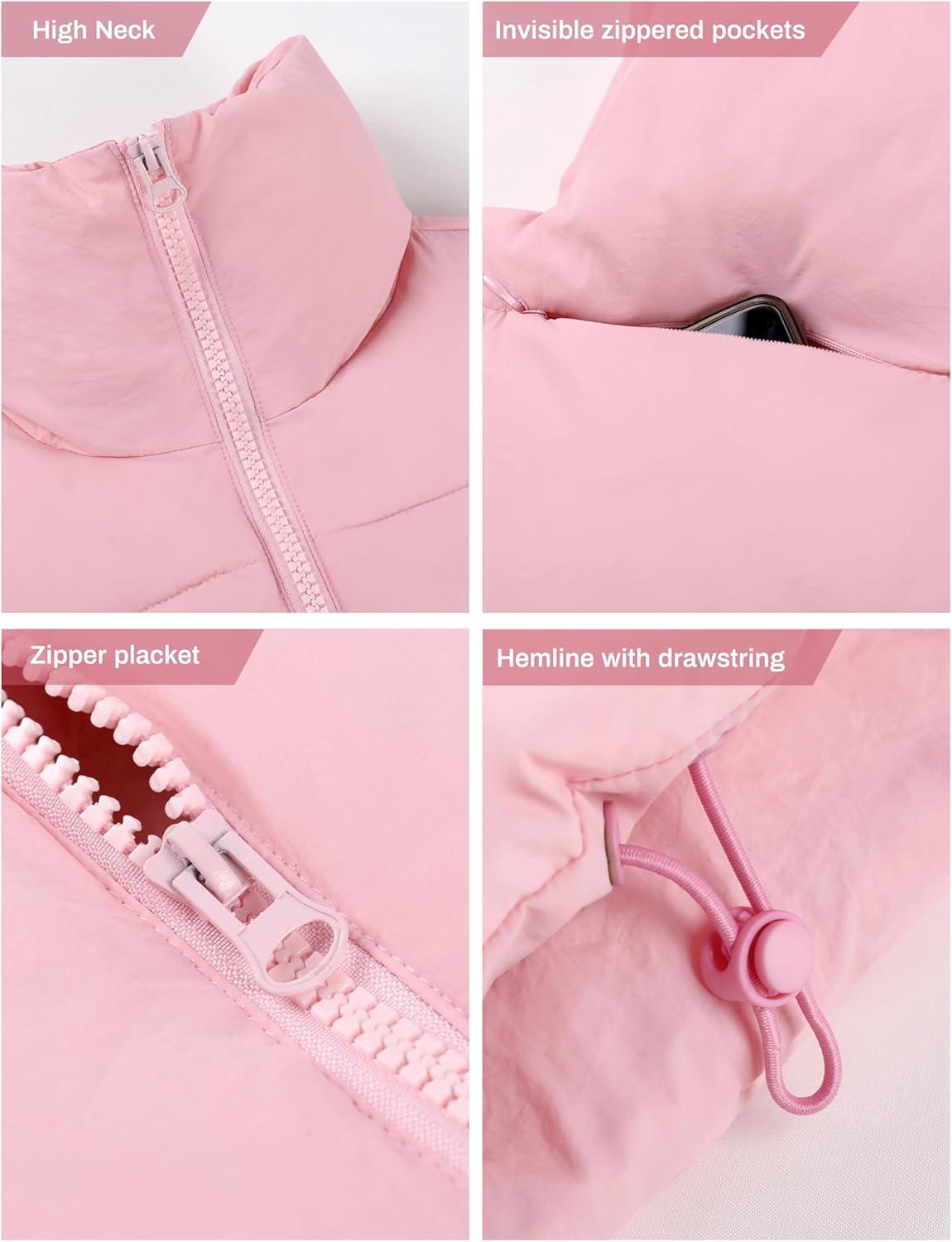 imageUANEO Cropped Puffer Vest Women Zip Up Stand Collar Sleeveless Padded Crop Puffy VestsPink