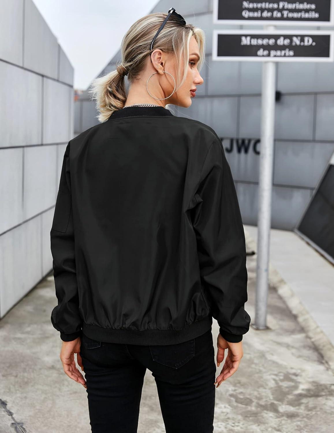 imageZeagoo Womens Bomber Jacket Casual Coat Zip Up Spring Fall Clothes with Pockets SXXLAblack