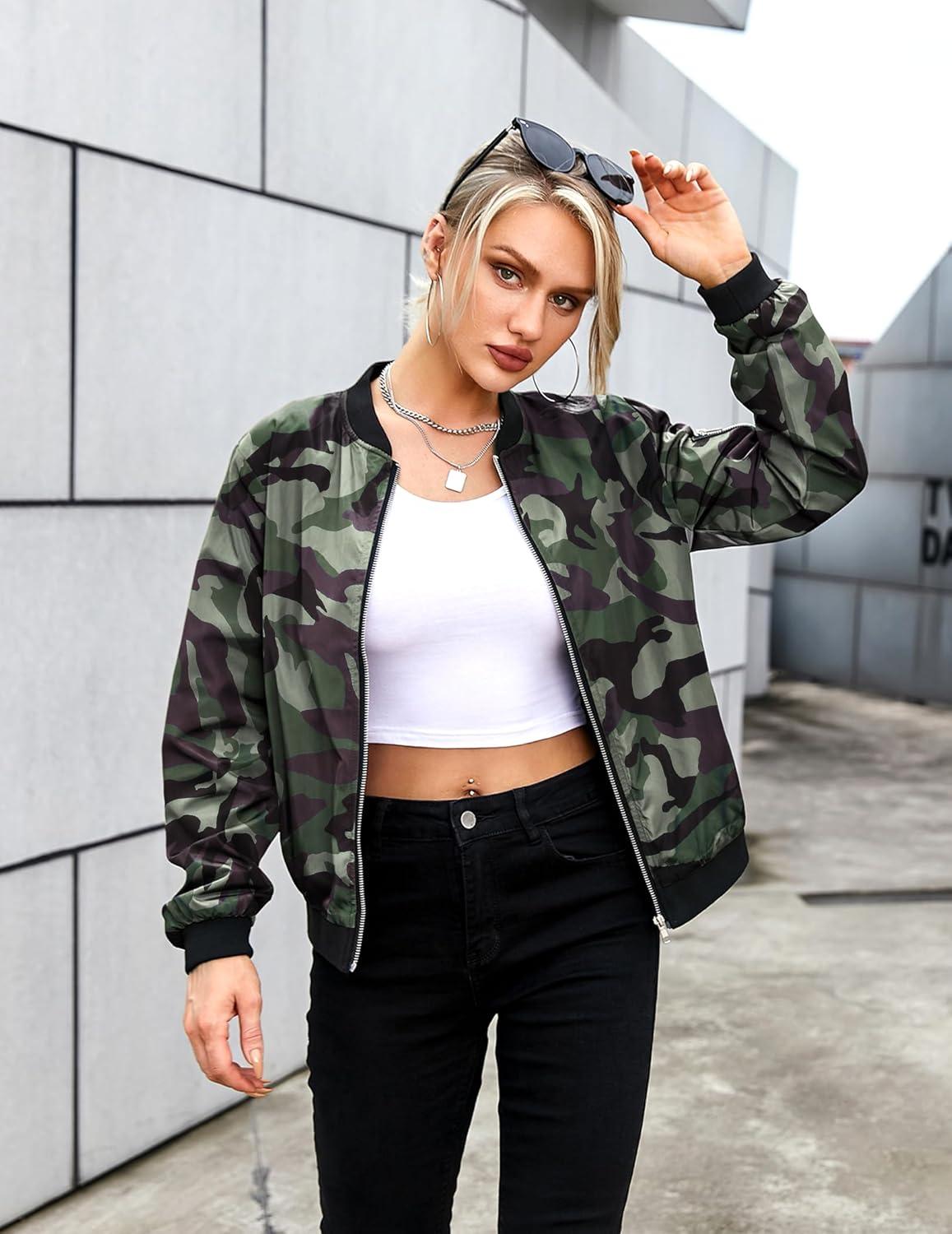 imageZeagoo Womens Bomber Jacket Casual Coat Zip Up Spring Fall Clothes with Pockets SXXLGreen
