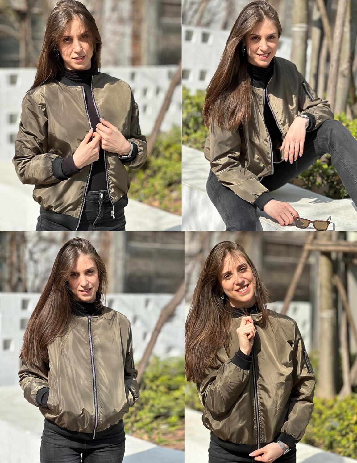 imageZeagoo Womens Bomber Jacket Casual Coat Zip Up Spring Fall Clothes with Pockets SXXLGreen