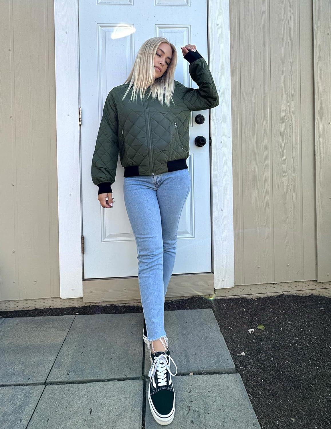 imageZeagoo Womens Bomber Jacket Casual Coat Zip Up Spring Fall Clothes with Pockets SXXLZarmy Green